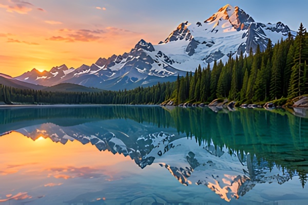 An alpine mountain and lake enhanced with Crispen’s free 2× Photo model
